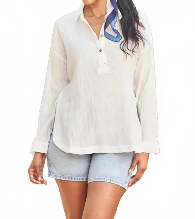 Paparazzi Double Gauze Pull-over Long Sleeve Shirt In White