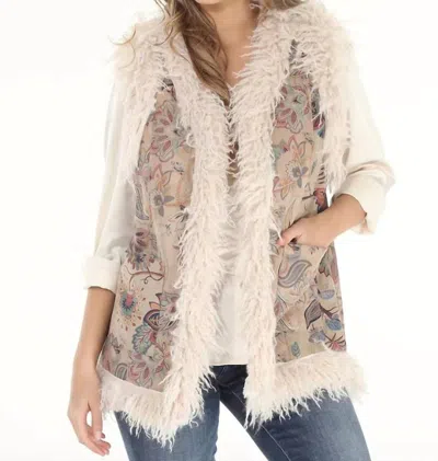 Paparazzi Dusty Floral Faux Suede & Faux Shearling Long Vest In Cream In Multi