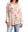 Paparazzi Embroidered Blouse With Wide Slit Cuffs In Peach In Pink
