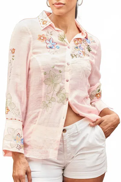 Paparazzi Embroidered Blouse With Wide Split Cuff In Pink
