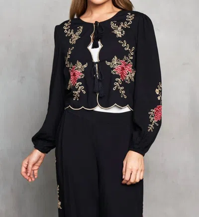 Paparazzi Embroidered Bolero With Scallop Trim Cardigan In Black