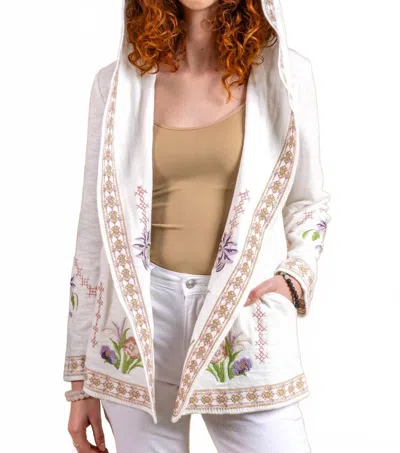 Paparazzi Embroidered Double Face Hooded Crop Cardigan In White