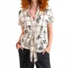 Paparazzi Embroidered Double Face Plaid Cap Sleeve Shirt In Ivory/black In White