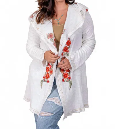Paparazzi Embroidered Double Knit Hooded Open Front Jacket In White In Multi