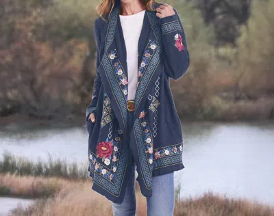 Paparazzi Embroidered Floral Open Front Cardigan In Navy In Blue