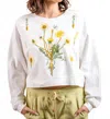 Paparazzi Embroidered French Terry Long Sleeve Crop Top In White In White