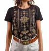 Paparazzi Embroidered Jersey Knit Tee Top In Black