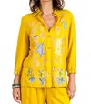 Paparazzi Embroidered Linen 3/4 Sleeve Shirt In Yellow In Yellow