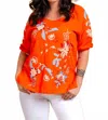 Paparazzi Embroidered Linen Half Sleeve Peasant Top In Orange In Orange