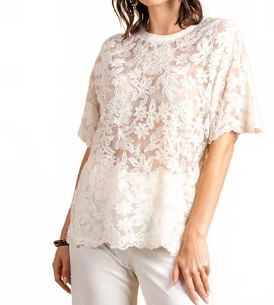 Paparazzi Embroidered Mesh Pull-over Top In Natural In White