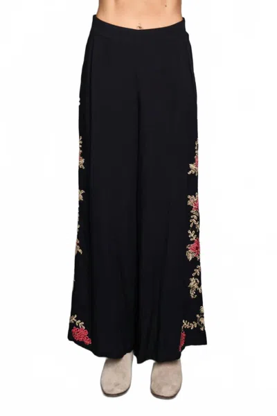 Paparazzi Embroidered Pull-on Flared Pants In Black