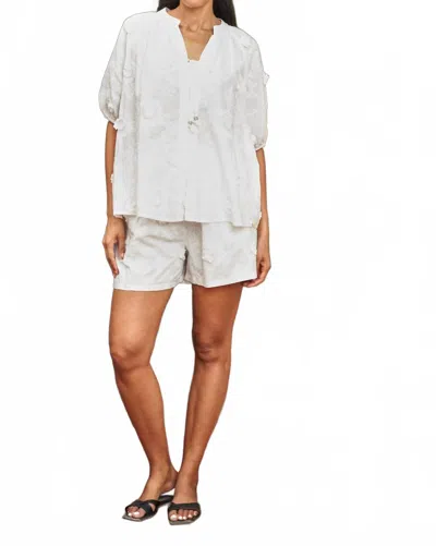 Paparazzi Embroidered Short Sleeve Peasant Top & Short Set In White