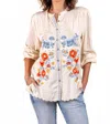 Paparazzi Embroidered Viscose Button Front Shirt In Ivory In White