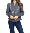 Paparazzi Embroidered Yarn Dye Stripe Prairie Blouse In Navy In Blue
