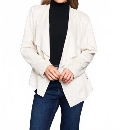 Paparazzi Faux Suede Drape Front Jacket In Bone In White