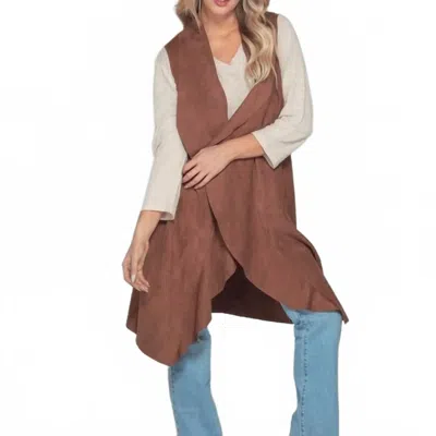 Paparazzi Faux Suede Long Vest In Chestnut In Brown