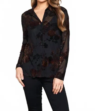 Paparazzi Flocked Long Sleeve Mesh Skinny Shirt In Black