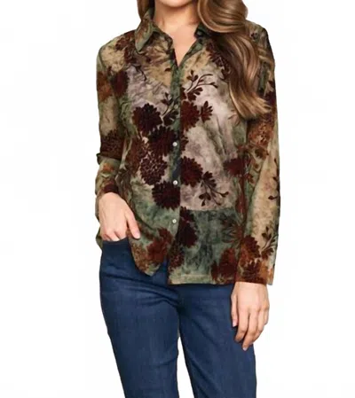 Paparazzi Flocked Long Sleeve Mesh Skinny Shirt In Olive In Green