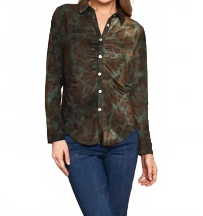 Paparazzi Flocked Long Sleeve Top In Black/dark Green In Multi