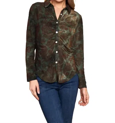 Paparazzi Flocked Long Sleeve Top In Dark Green/black In Multi