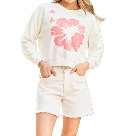 Paparazzi French Terry Embroidered Long Sleeve Crop Top In White In Multi