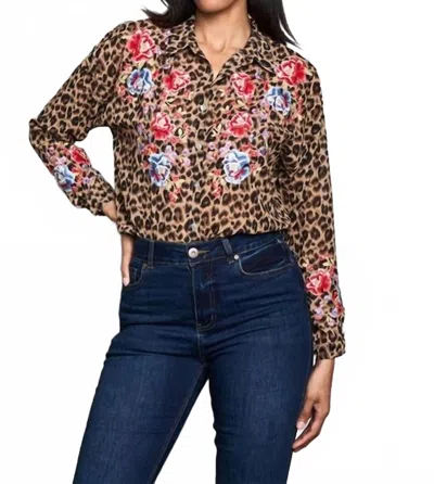 Paparazzi Georgette Embroidered Print Shirt In Cheetah In Multi