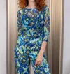 Paparazzi Ikat Print Mesh Ballet Neck Tee In Blue-green In Blue