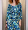 Paparazzi Ikat Print Peasant Top With Shirred Midriff In Blue-green In Multi