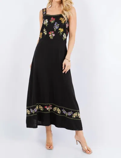 Paparazzi Linen Blend Embroidered Maxi Dress In Black
