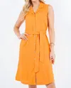 Paparazzi Linen Blend Sleeveless Shirt Dress In Tangerine
