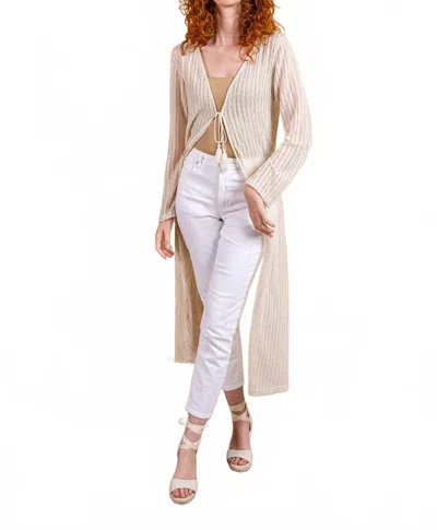 Paparazzi Needle Out Knit Tie Front Maxi Duster In Ivory In Neutral