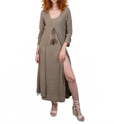 Paparazzi Needle Out Knit Tie Front Maxi Duster In Khaki In Green