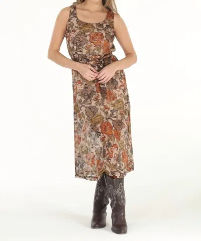Paparazzi Print Devore Long Tank Dress In Cream With Brown Florals