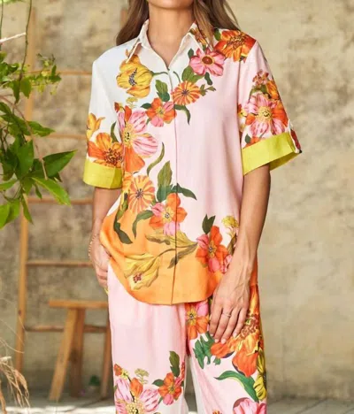Paparazzi Printed Short Sleeve Shirt In Pansy In Multi