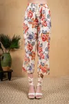Paparazzi Pull On Printed Charmeuse Pant W/embroidery Trim In Rose Garden