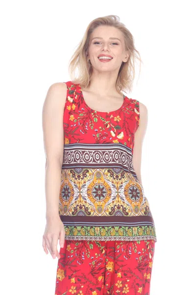 Paparazzi Rayon Border Print Scoop Neck Tank Top In Red