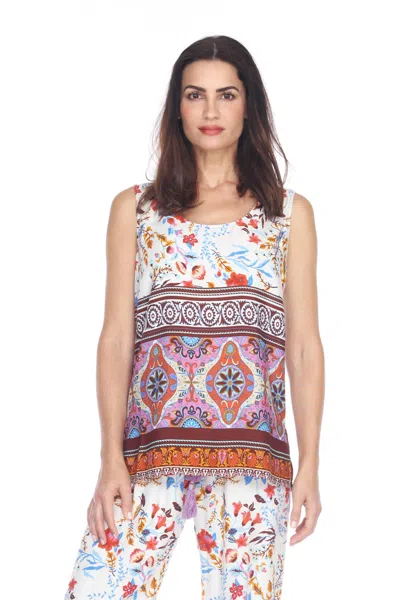 Paparazzi Rayon Border Print Scoop Neck Tank Top In White In Multi