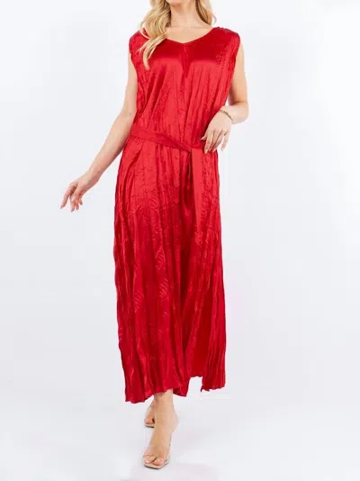 Paparazzi Satin Broomstick Long Dress With Waist Tie In Red In Multi