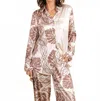 Paparazzi Satin Button Front Mix Shirt In Palm Print In Brown