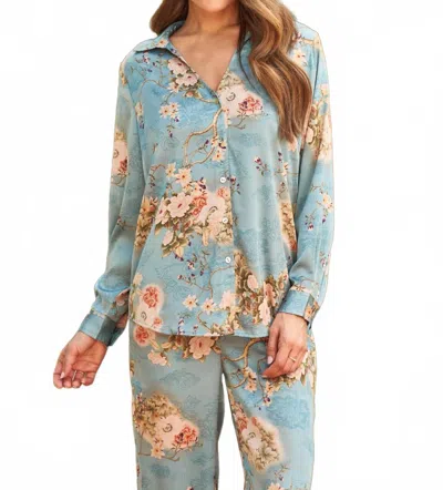 Paparazzi Satin Print Button Front Shirt In Talisay In Multi