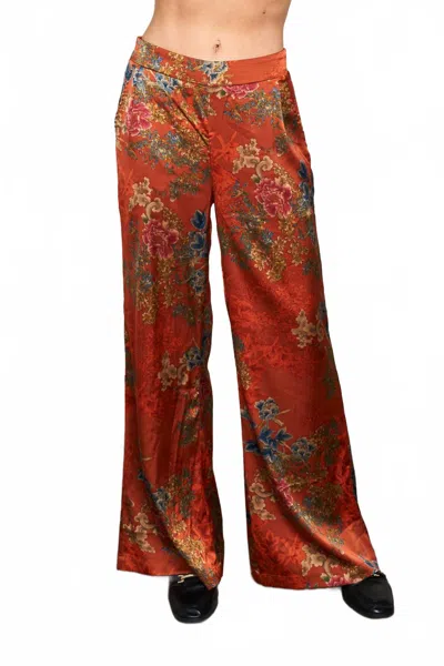 Paparazzi Satin Print Palazzo Pant In Rust In Red