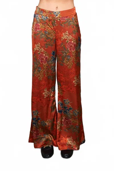 Paparazzi Satin Print Pull On Pant In Rust In Multi