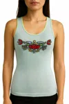 Paparazzi Sleeveless Top With Embroidery & Beaded Works In Blue In Blue