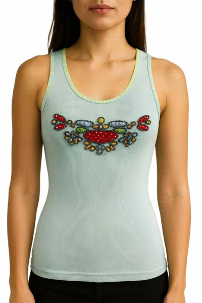 Paparazzi Sleeveless Top With Embroidery & Beaded Works In Blue