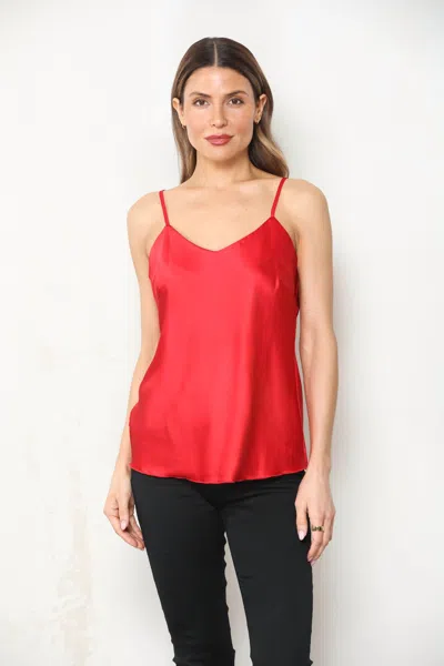 Paparazzi Solid Stretch Satin Camisole In Red