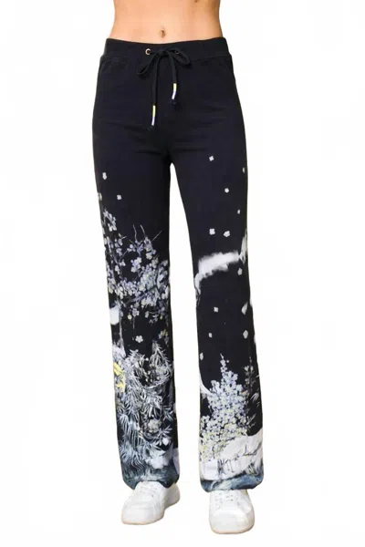 Paparazzi Stretch Bamboo Print Lounge Pant In Black