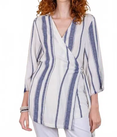 Paparazzi Stripe Wrap Blouse In White/indigo In Multi