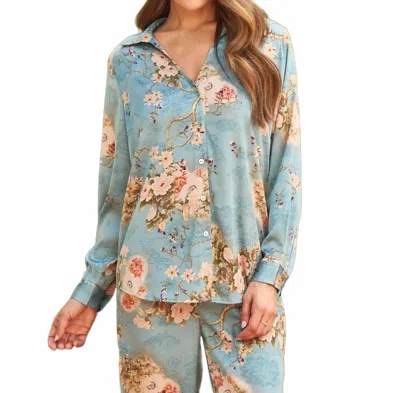 Paparazzi Talisay Button Front Blouse In Blue Multi