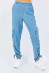 Paparazzi Tencel Denim Cinched Cargo Pant In Light Wash