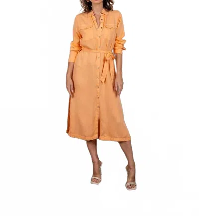 Paparazzi Tencel Slub Long Sleeve Shirt Dress In Apricot In Orange
